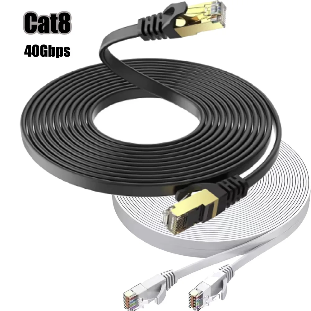 CAT8 كابل إيثرنت 40Gbps شبكة محلية مسطحة الحبل للكمبيوتر مودم الكمبيوتر المحمول PS 5 راوتر RJ45 كابل إيثرنت Cat 8 #1