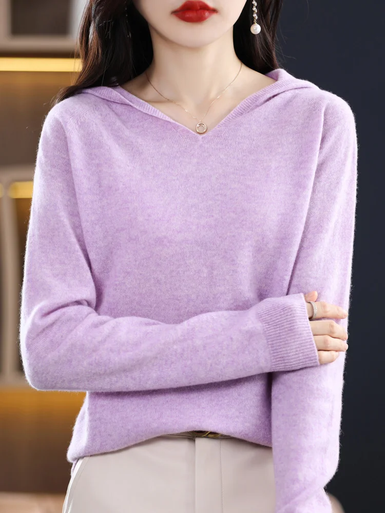 Autumn Winter Women Casual Pullovers Hoodie 100% Merino Wool Sweater Korean Fashion Cashmere Knitwear Female Clothes Tops