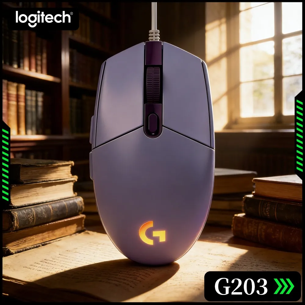 Logitech G203 Wired Gaming Mouse Anti‑Skid Rubber Footing Bright RGB Variable Sensitivity USB Pc Office