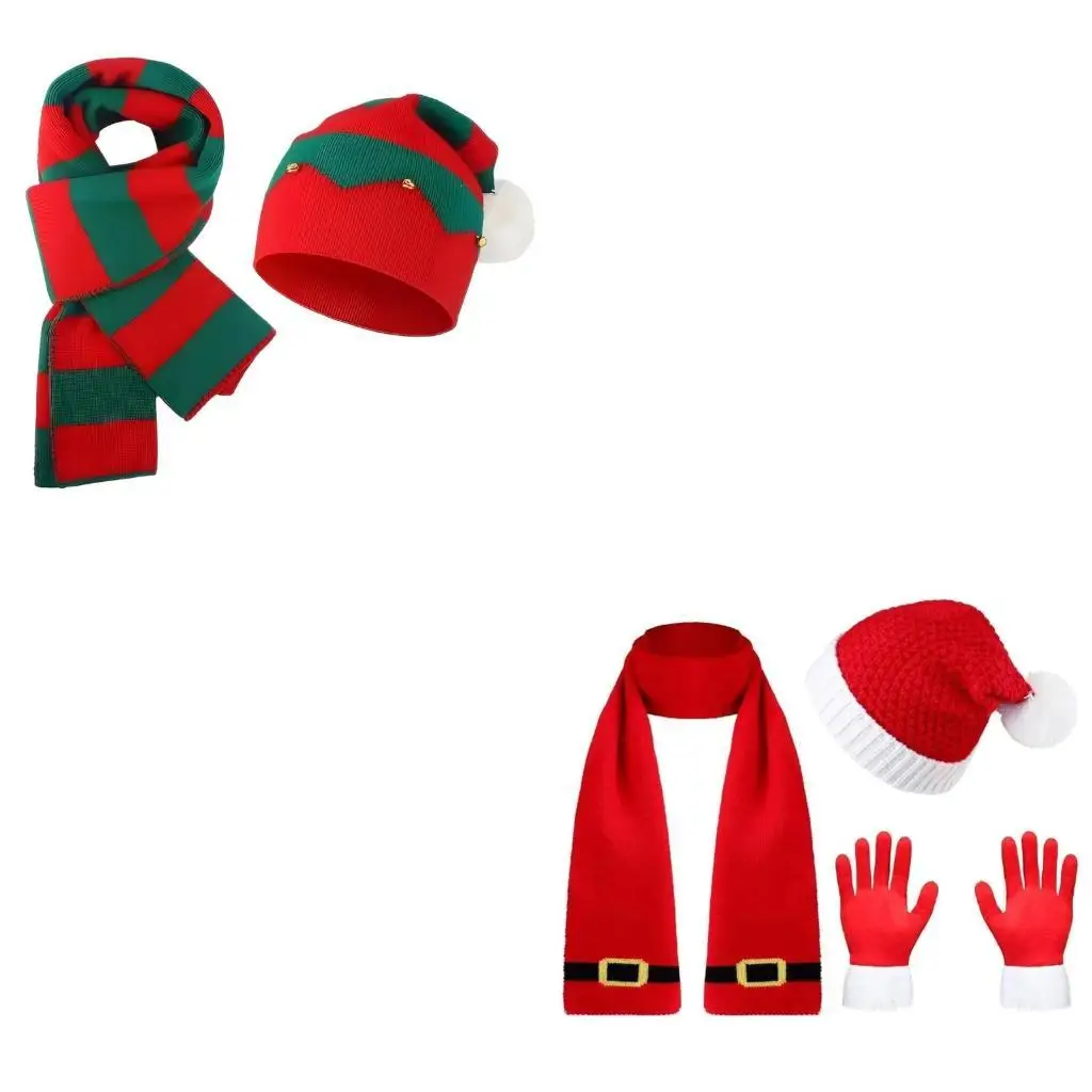 chapeau-pere-noel-echarpe-gants-accessoires-fete-casquettes-pere-noel-epaisses-chaudes-pour-festival-652f