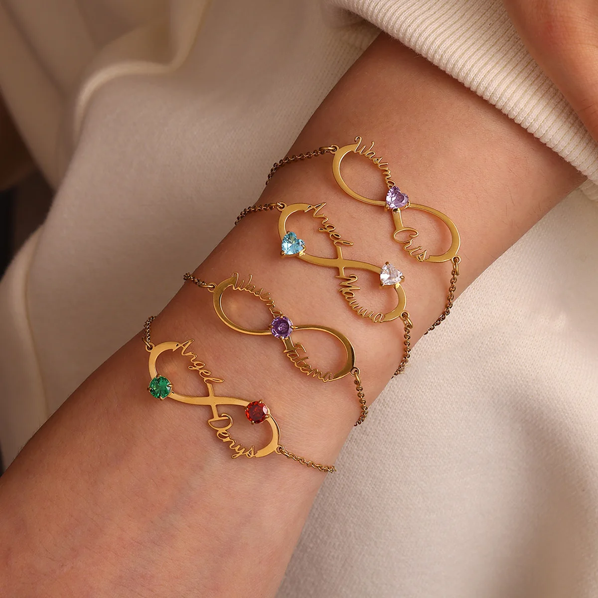 

Stainless Steel Custom Infinity Name Bracelet Personalized Birthstone Bracelets for Women Romantic Valentine's Day Jewelry Gifts