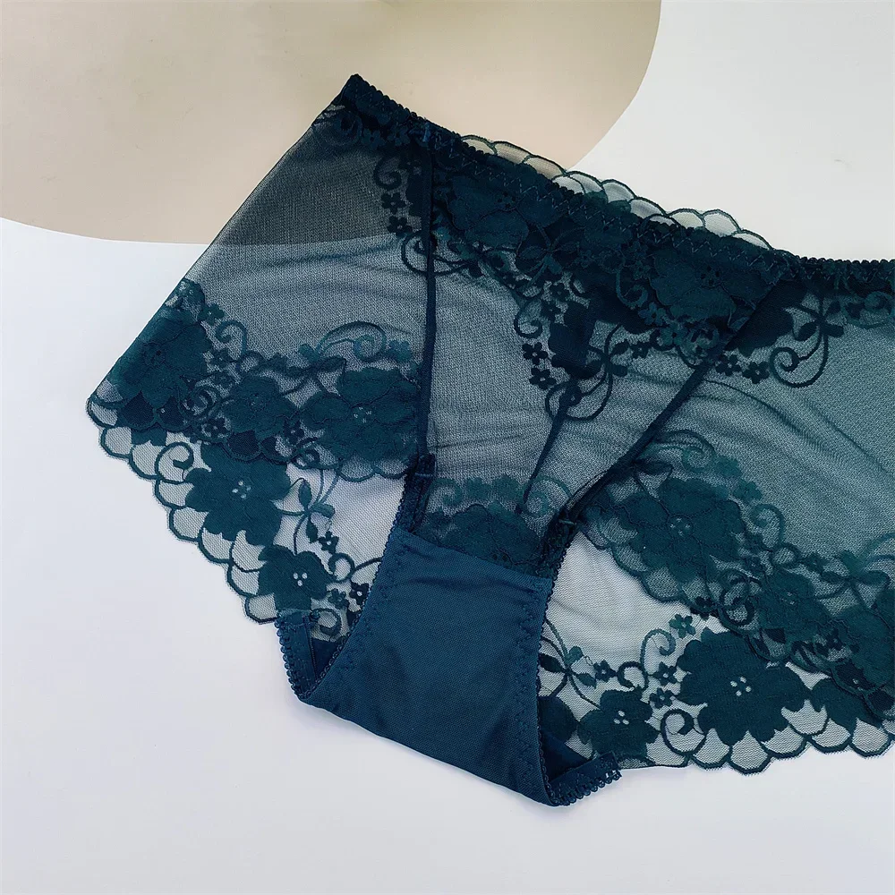 L-4XL حجم كبير النساء سراويل داخلية شفافة مثير ملخصات عالية الخصر السيدات الأزهار الدانتيل Underpant الملابس الداخلية المثيرة #6