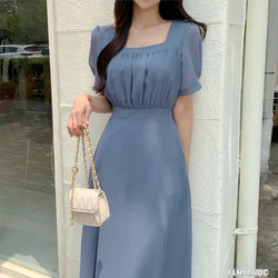 2024 Summer Hot Sales Office Lady Feminine Vestidos Women Retro Vintage Lace-Up Long Maxi Korea Chic Pink Dress