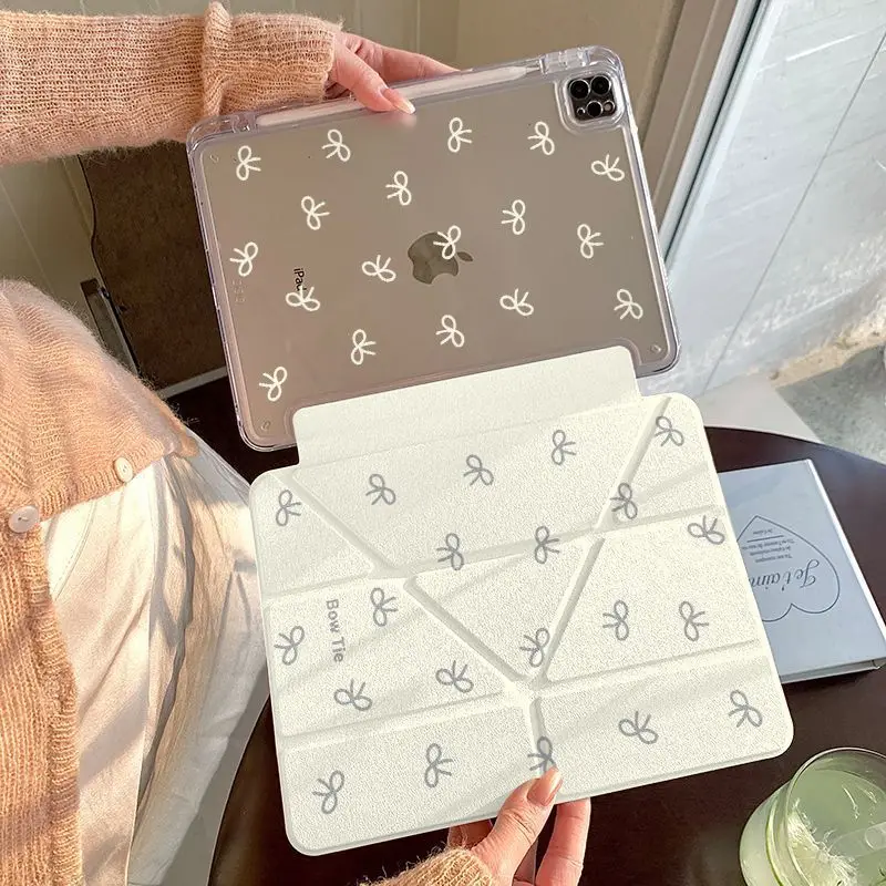 Niche Bow Tie 3+Y Fold Tablet Case for IPad Air 6 Case IPad 10th Gen Air 5th 4th 10.9 Pro 11 2nd 3rd 4th IPad 10.2 7th 9th 8th