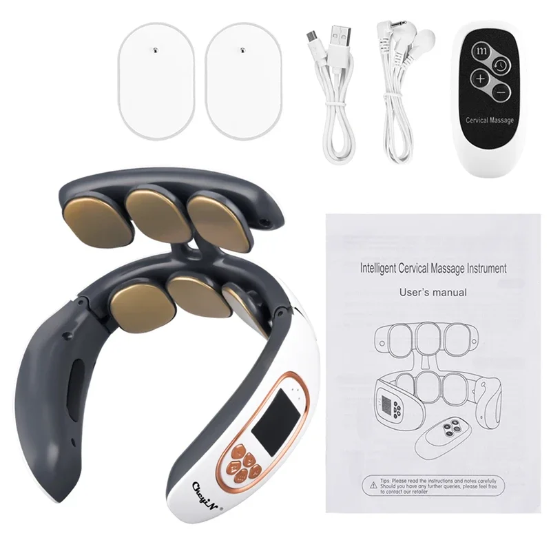 Smart Back Neck Massager TENS Pulse Shoulder Neck Massage Cervical Cordless Vibrator Heating Muscle Health Care Relieve Pain
