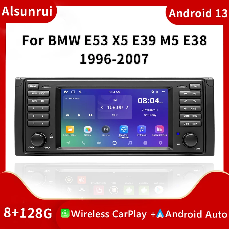 Беспроводной Carplay AutoRadio 2din Android 13 Автомобильный экран для BMW X5 E53 E39 M5 1996-2003 Мультимедиа Стерео GPS-навигация 4G Audio