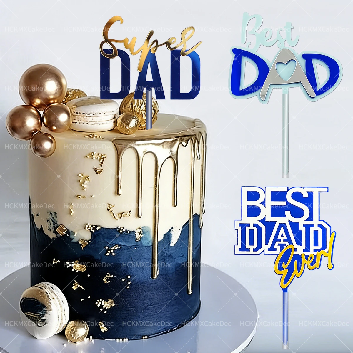3 Stück Acryl Super Dad Bester Papa Aller Zeiten Vatertag Tortendekoration für Vatertag Geburtstag Party Kuchen Dessert Dekorationen – Detail 1