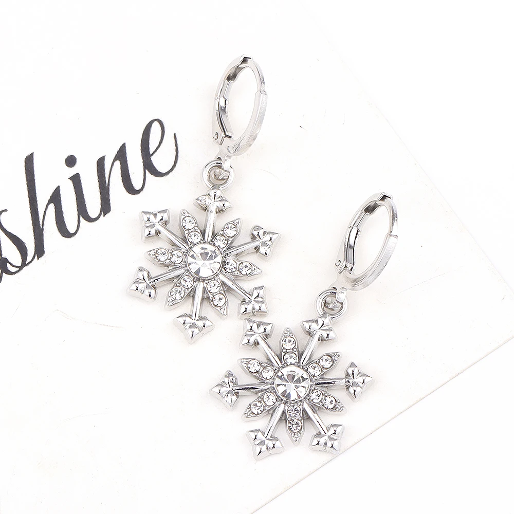 15Pcs/Lot Exquisite Alloy Set Crystal Snowflake Christmas Collection Charm Pendant Earrings Necklace Jewelry Making Accessories