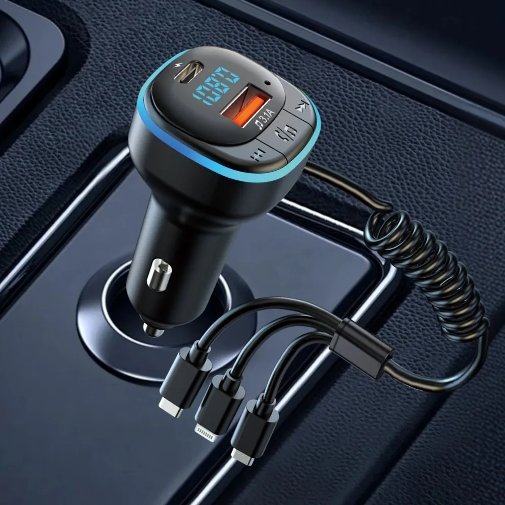 

Автомобильный MP3-плеер с беспроводным FM-передатчиком, автомобильное зарядное устройство с двумя USB-портами, автомобильный комплект с одним касанием и зарядным кабелем 3 в 1