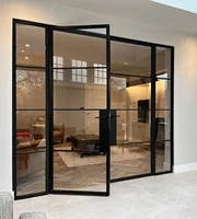 Double Doors Modern Soundproof Thermal Break Casement Doors Tinted Double Glass Horizontal Aluminum French Double Door for House 6
