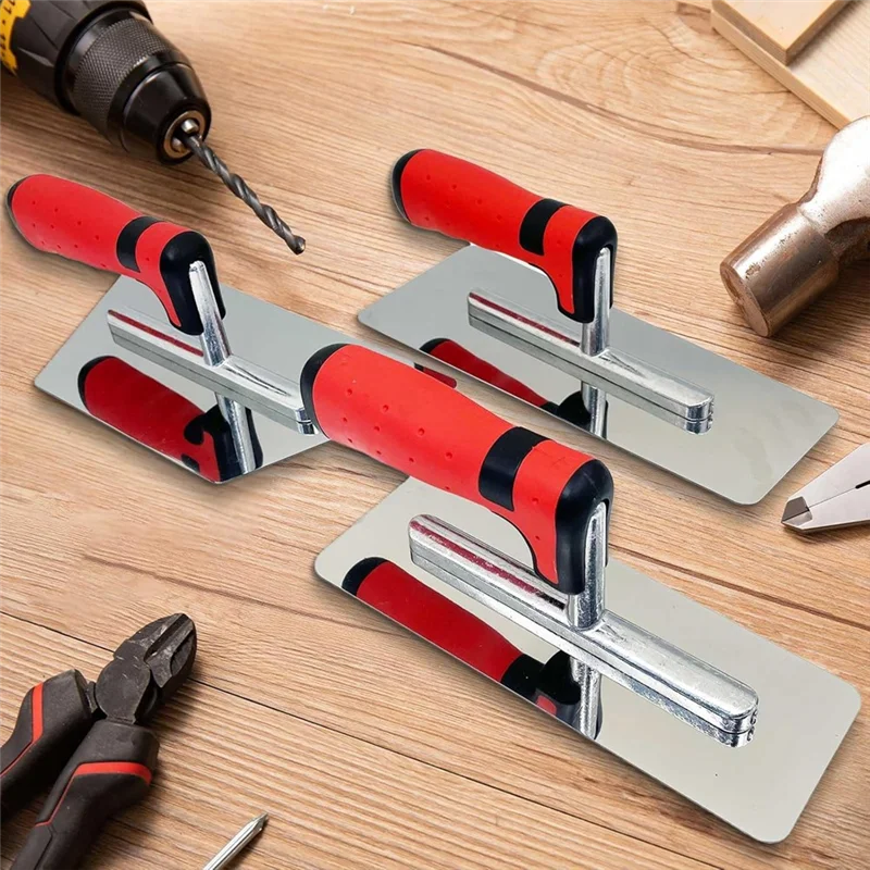 ABKY-Set Sekop Finishing Baja Tahan Karat yang Dipoles (3 Pak), Alat Tangan Plesteran Cat dengan Pegangan