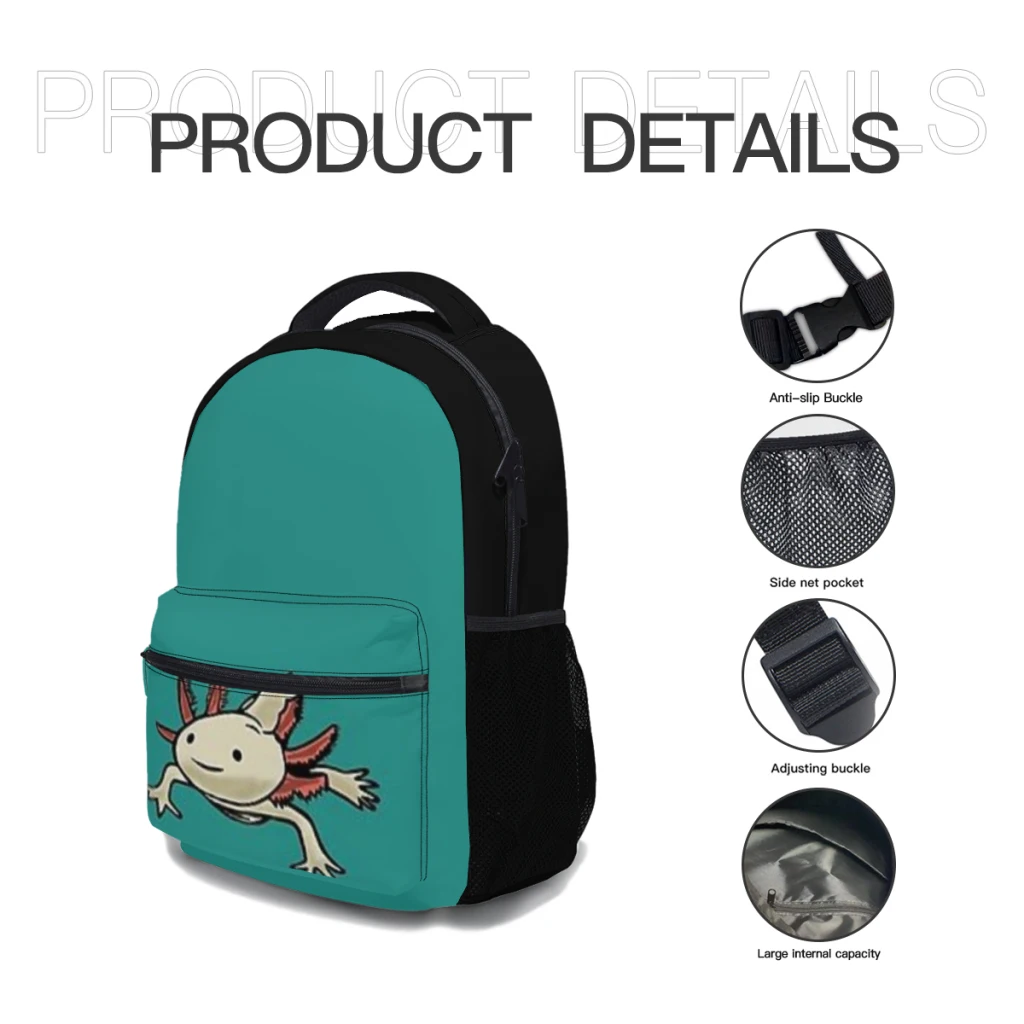 Impermeável Mochila de Alta Capacidade para Meninas, Bonito Feminino Laptop Mochilas Escolares, na Moda Bolsas Universitárias, Nova Moda Axolotl, 17"  