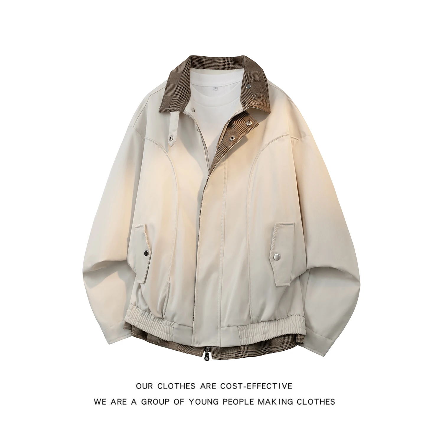 

American Color Blo Collar Fake Two-Piece Jaet Men's Heavy Deconstructed Patchwork Plaid Youth Casual Harrington Jaet