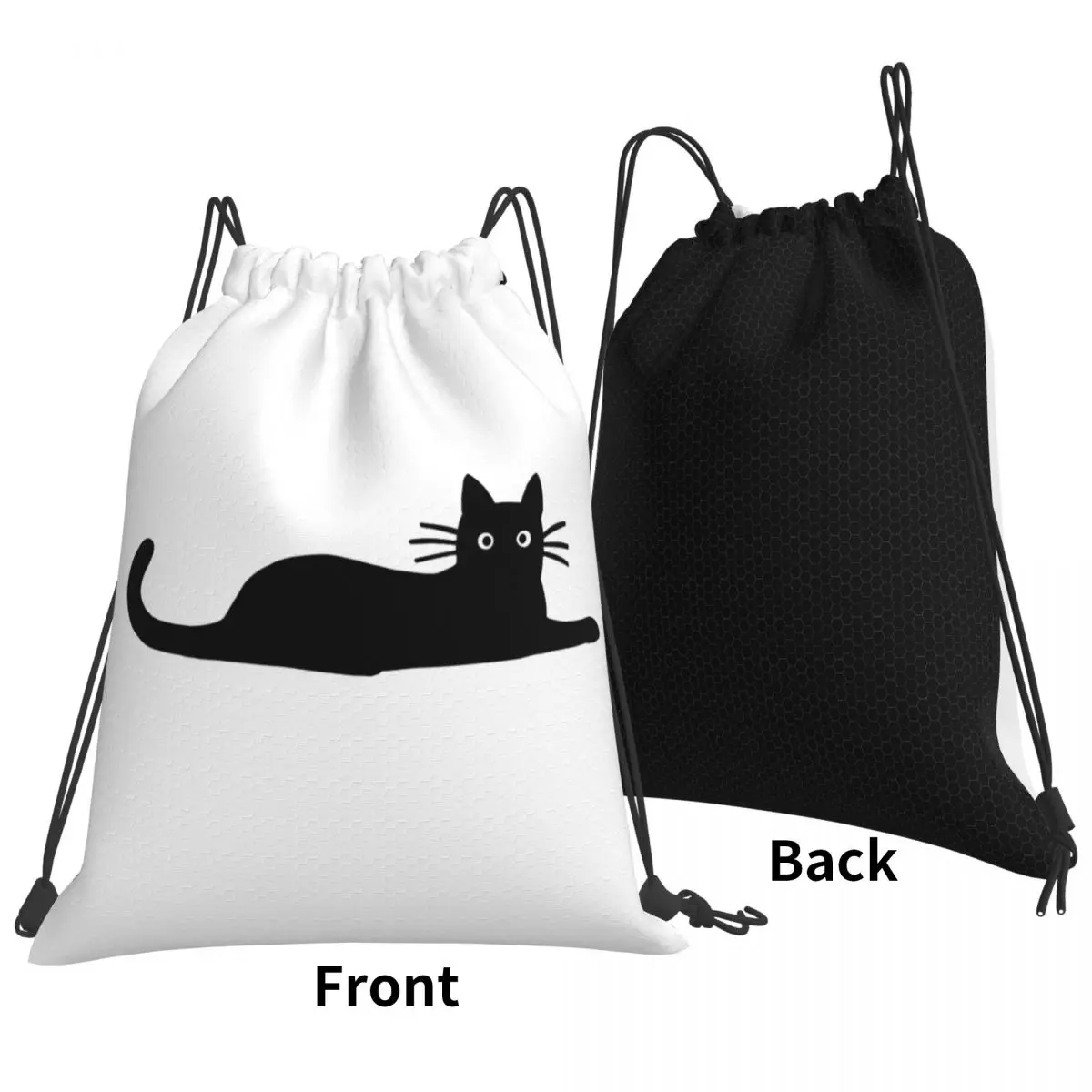 Black Cat Backpacks Portable Drawstring Bags Shoes Bag Book Bags for Man Woman School