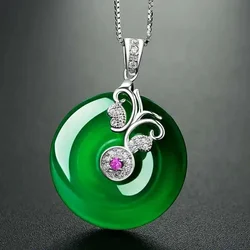 Natural Green Hetian Jade Butterfly Pendant Lucky Necklace Chinese Jadeite Amulet Fashion Charm Jewelry Gifts for Women Her