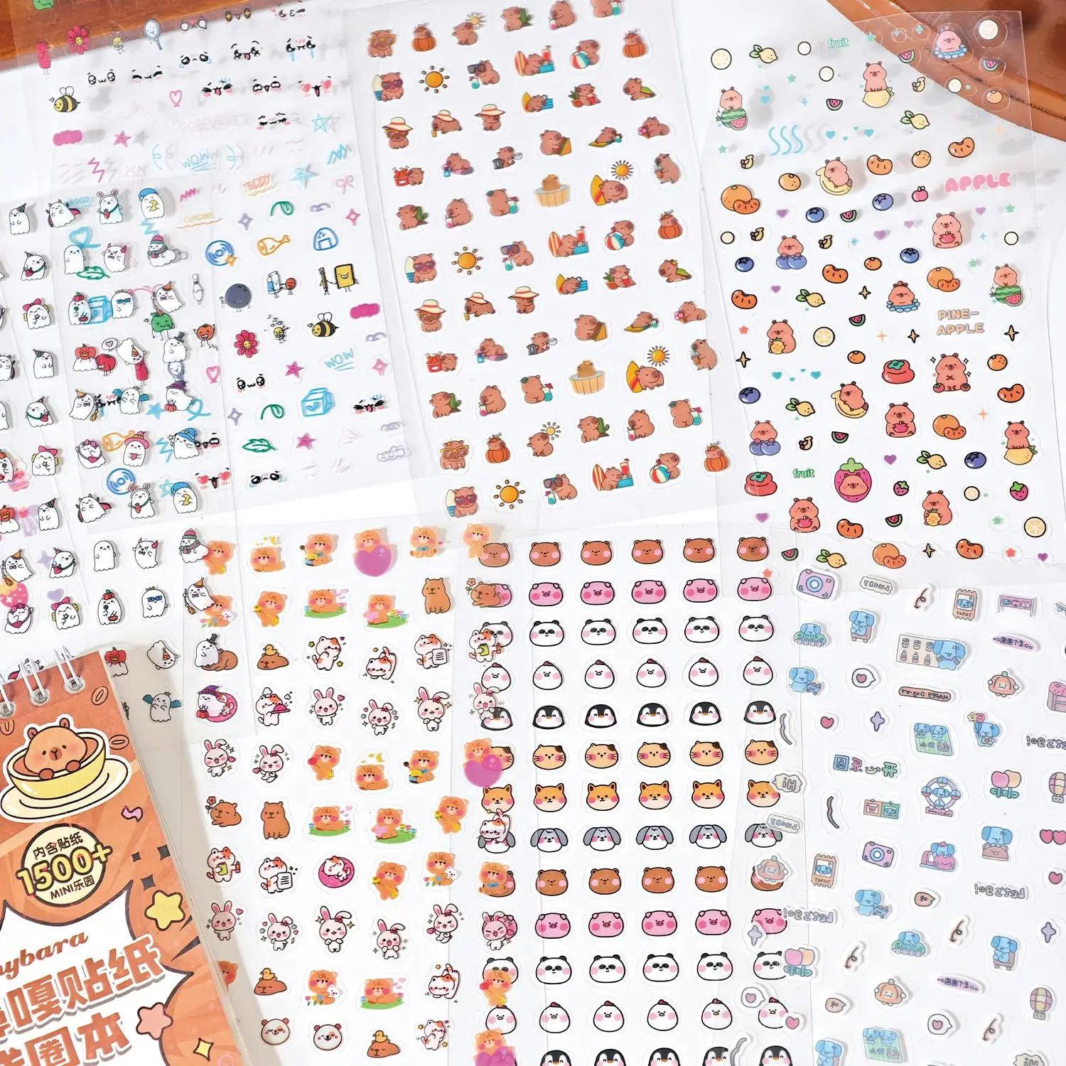JCAC 20pcs/bag 1500+ Designs: PET-Cut Sticker Book—Cute Capybara Series DIY Decorations for Phone Cases, Earbuds, and Keyboards