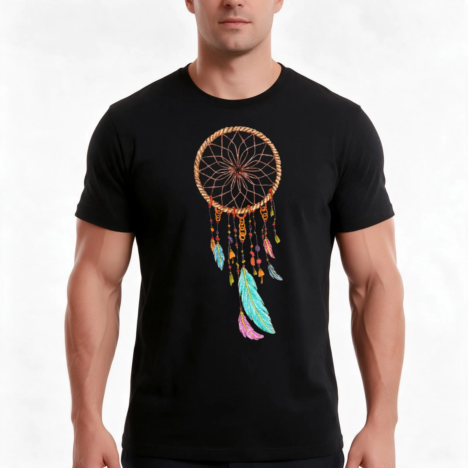 Dream Catcher T-Shirt, Summer Casual Cotton Tee, Oversized Streetwear Tops, Vintage Graphic Print, Loose Fit Short Sleeve