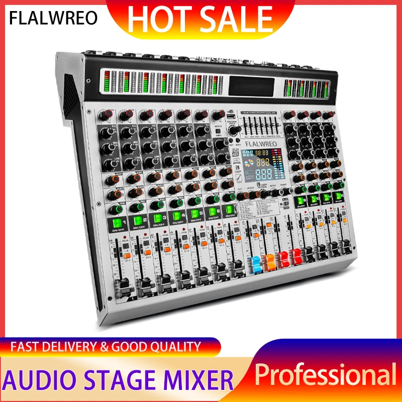 

FLALWREO Hot Sells 12 Channel 99 DSP Digital Mixer Professional Powered DJ Controller Audio Mixing Console Stage Music Console