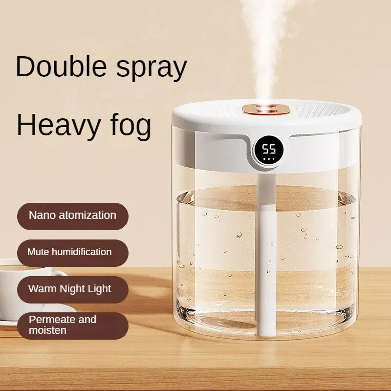 New 2L Double Spray Humidifier Atomizer Usb Large Capacity Home Mute Bedroom Office Night Light Digital Display   JJ3295