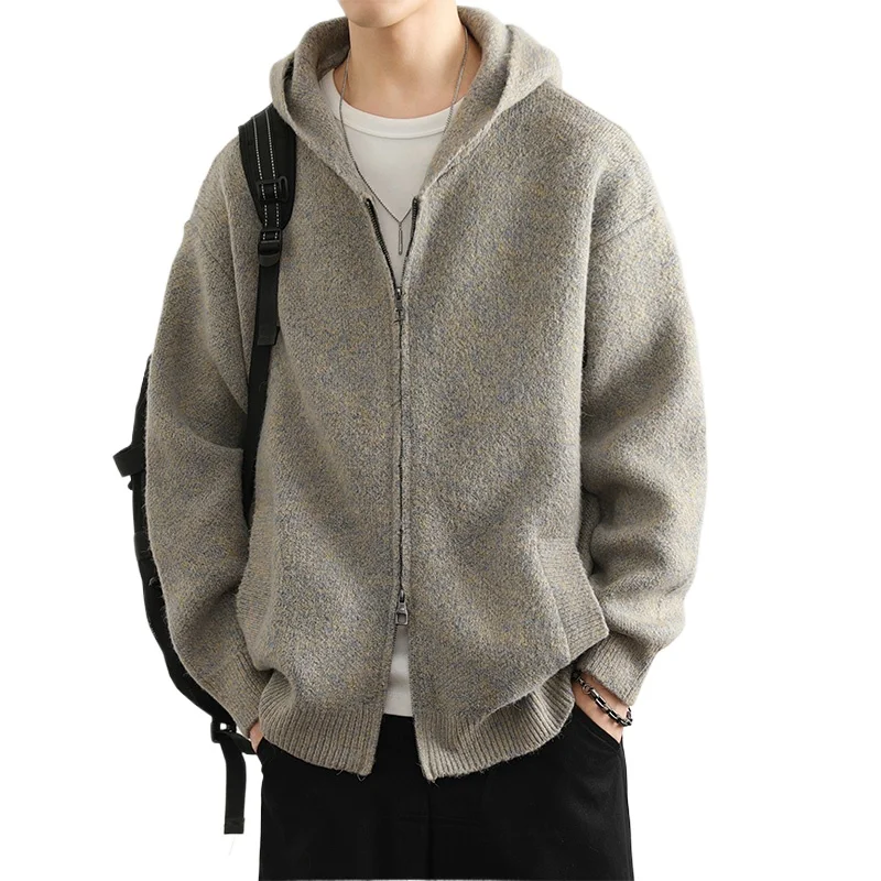

Legally Autumn Winter Casual Jackets and Men Solid Color Hooded Thickened Warm Sweatercoats Male Loose Zip Up Knitted Cardigan