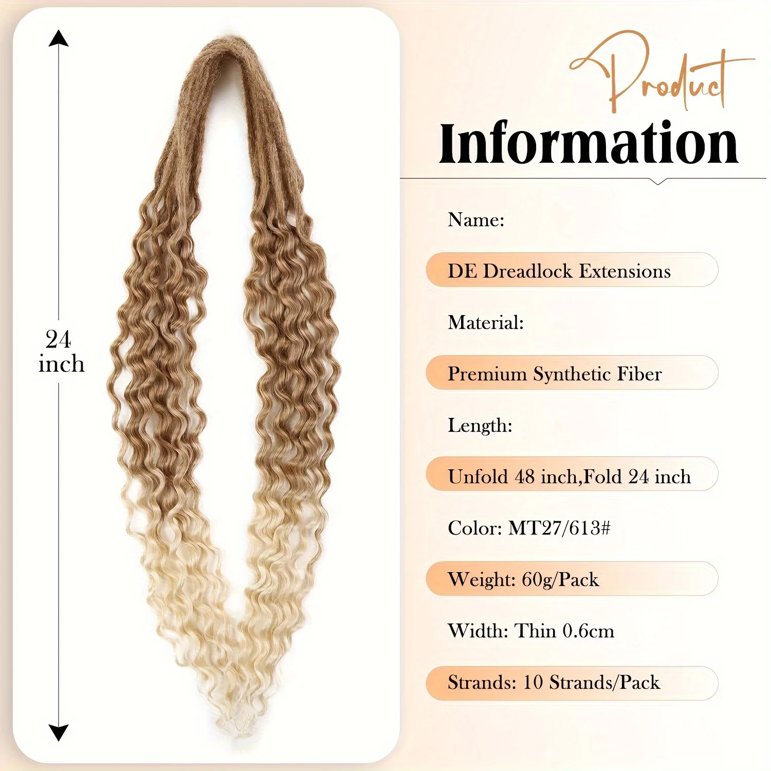 여성용 크로셰 드레드락 익스텐션, 합성 섬유, 10개, 24인치 접이식 ~ 48인치 더블 엔드, 모든 사람에게 적합