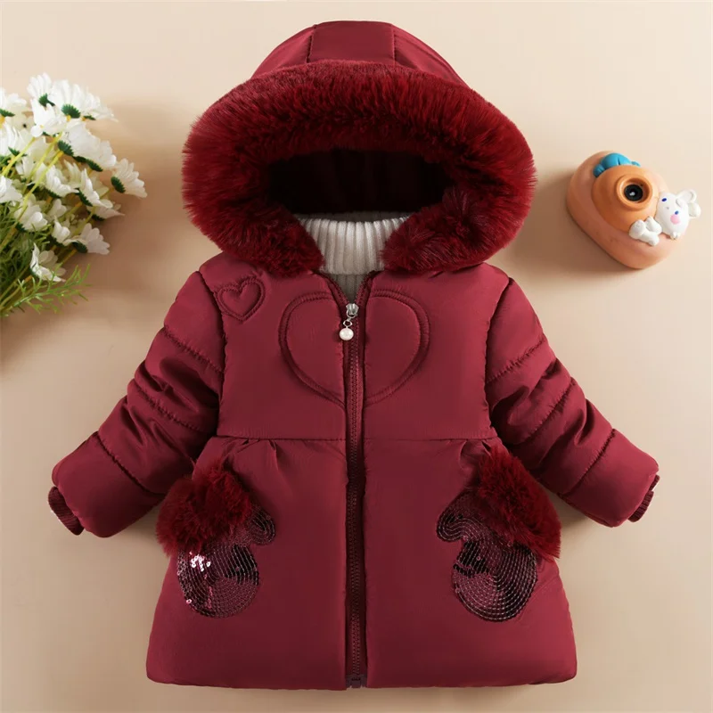 Baby Girls Padded Jackets Children Winter Thickened Down Coats 2024 New Hooded Cotton Clothing Kids Fur Collar Trend Parkas