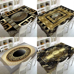 Geometric Luxury Black Gold Greece Rectangle Printed Rectangular Tablecloth For Table And Decoration Home Waterproof Tableclots