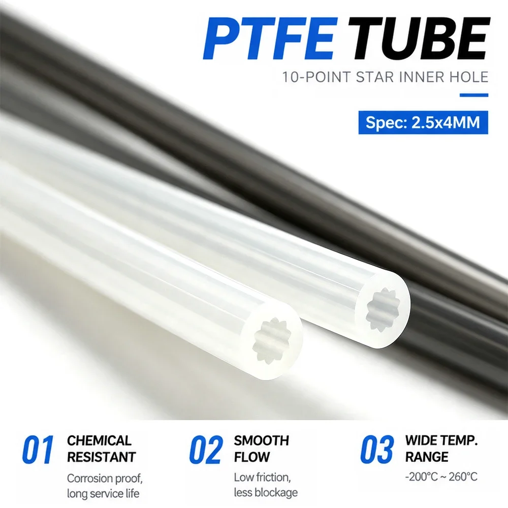 Star Shaped PTFE Insulated Tube Low Friction 2.5mm ID 4mm OD 1-10M Heat Resistant Filament Guide Tube for 1.75mm 3D Printer