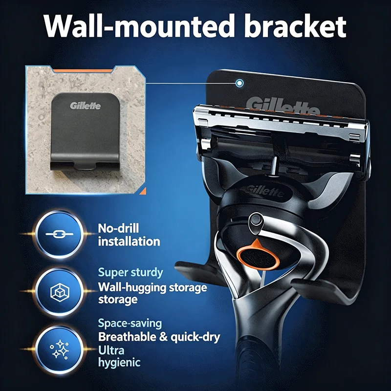 Gillette Razor Wall Mount Holder No Drill Adhesive Rack Space Saving Storage Organizer Hygienic Drip Dry Hook Stand Wall Rack