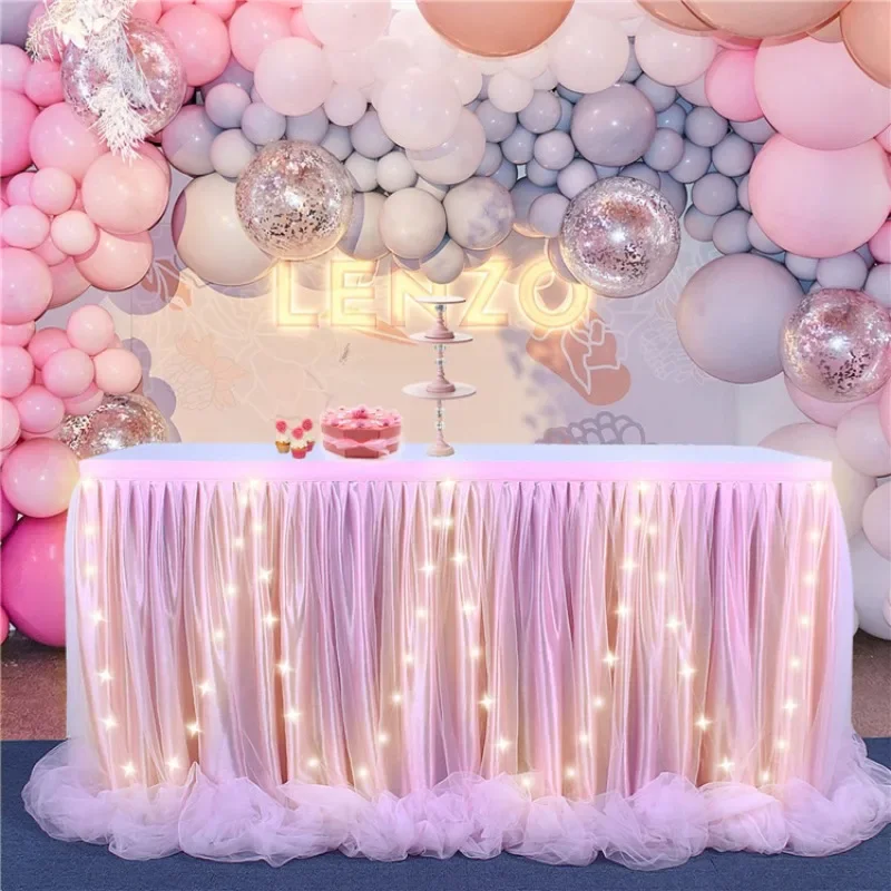 4FT Pink Table Skirt Tutu Tulle Tableware Cloth Wedding Baby Shower Birthday  Christmas 2027 Party Table Decor