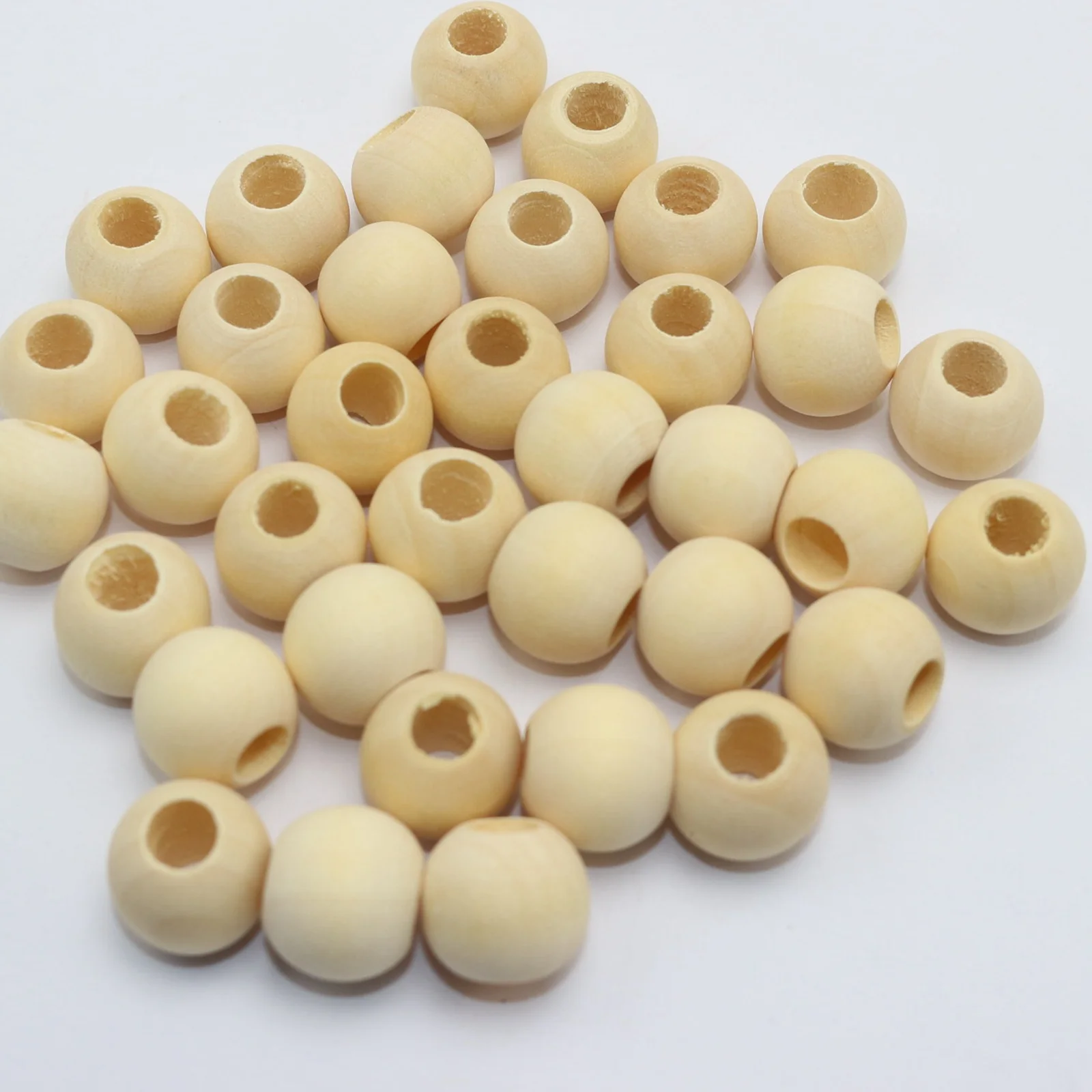 50pcs Wooden Beads Large Hole Unfinished Natural Round Wood Beads 15mm Hole 7mm