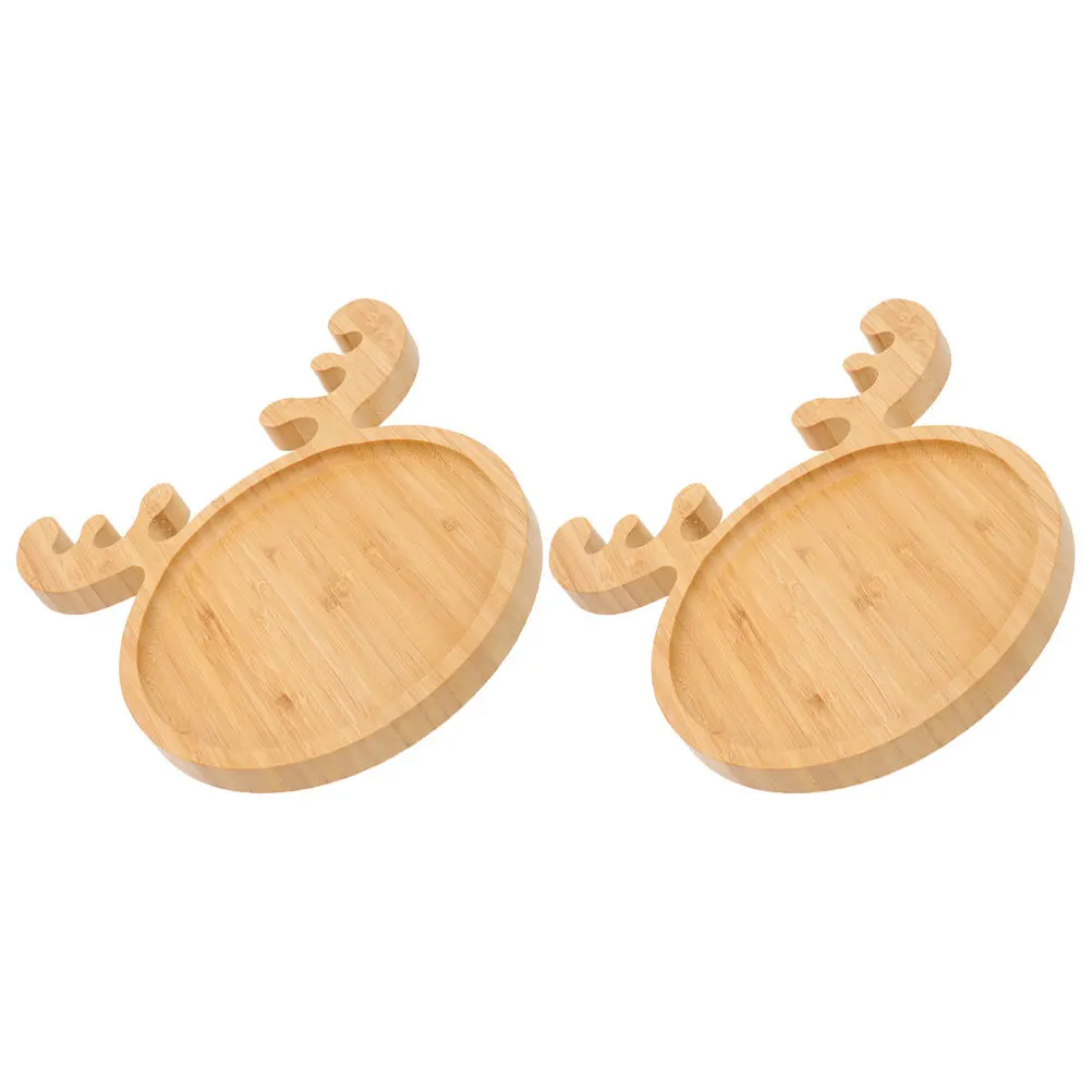 

2pcs Cartoon Deer Plate Bamboo Fruit Tray For Coffee Bar Countertop Tea Serving Dessert Snack Storage Decor Dining Table Platter