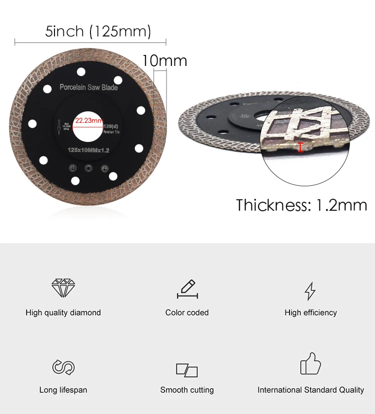 1pc 5"125mm,Super Thin Premium Continuous Rim Tile Saw Diamond Blades,for Cutting Porcelain Tiles Granite Marble Ceramics