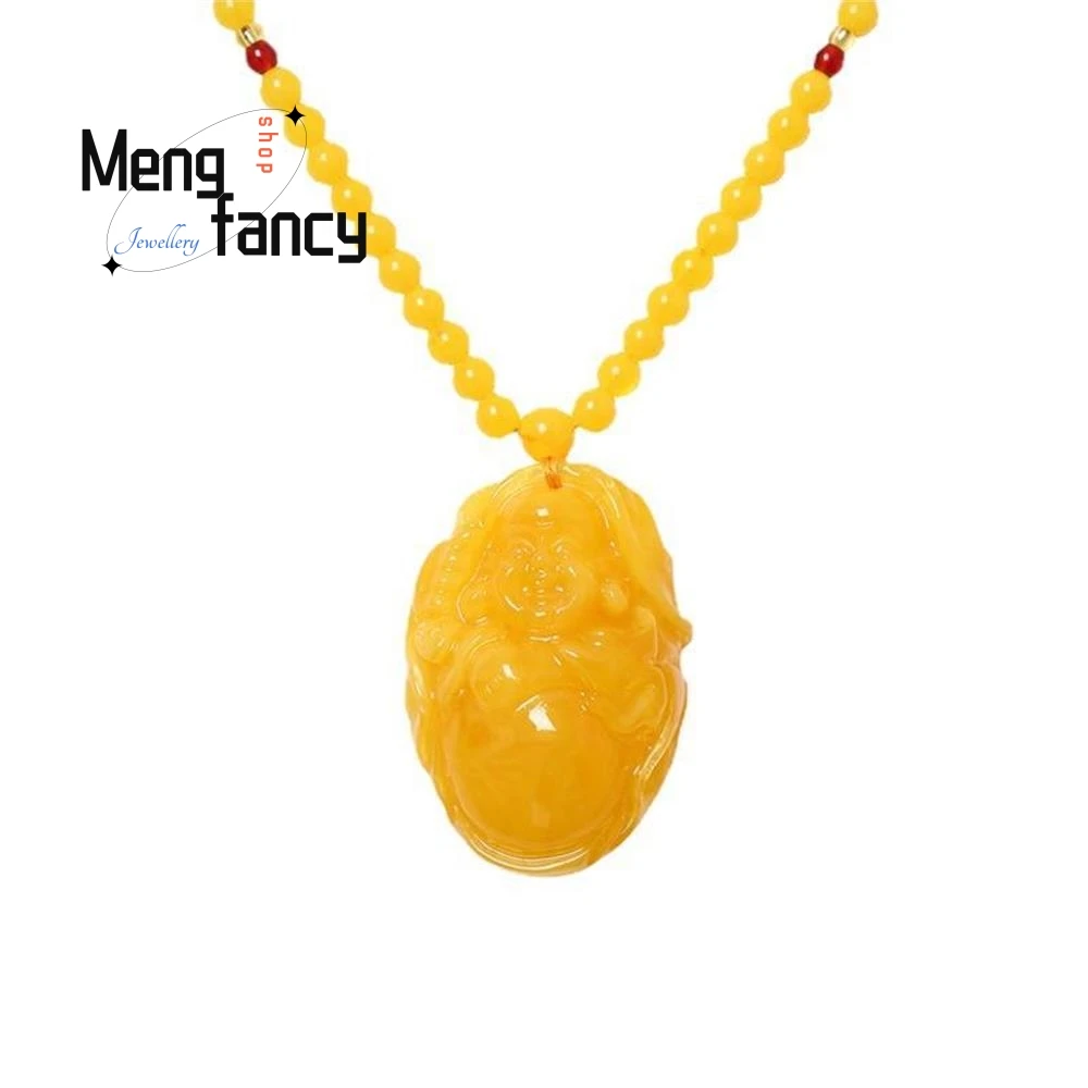 Amber Buddha Maitreya Buddha Pendant Sweater Chain Women's Necklace Chicken Oil Yellow Old Honey Raw Stone Elegant Exquisite