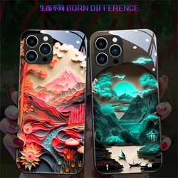 Japan Mount Fuji Design Sound Control LED Flash Cases Light Up Glass Cover For iPhone 16 15 14 13 12 11 Pro Max X Xr Xs Plus