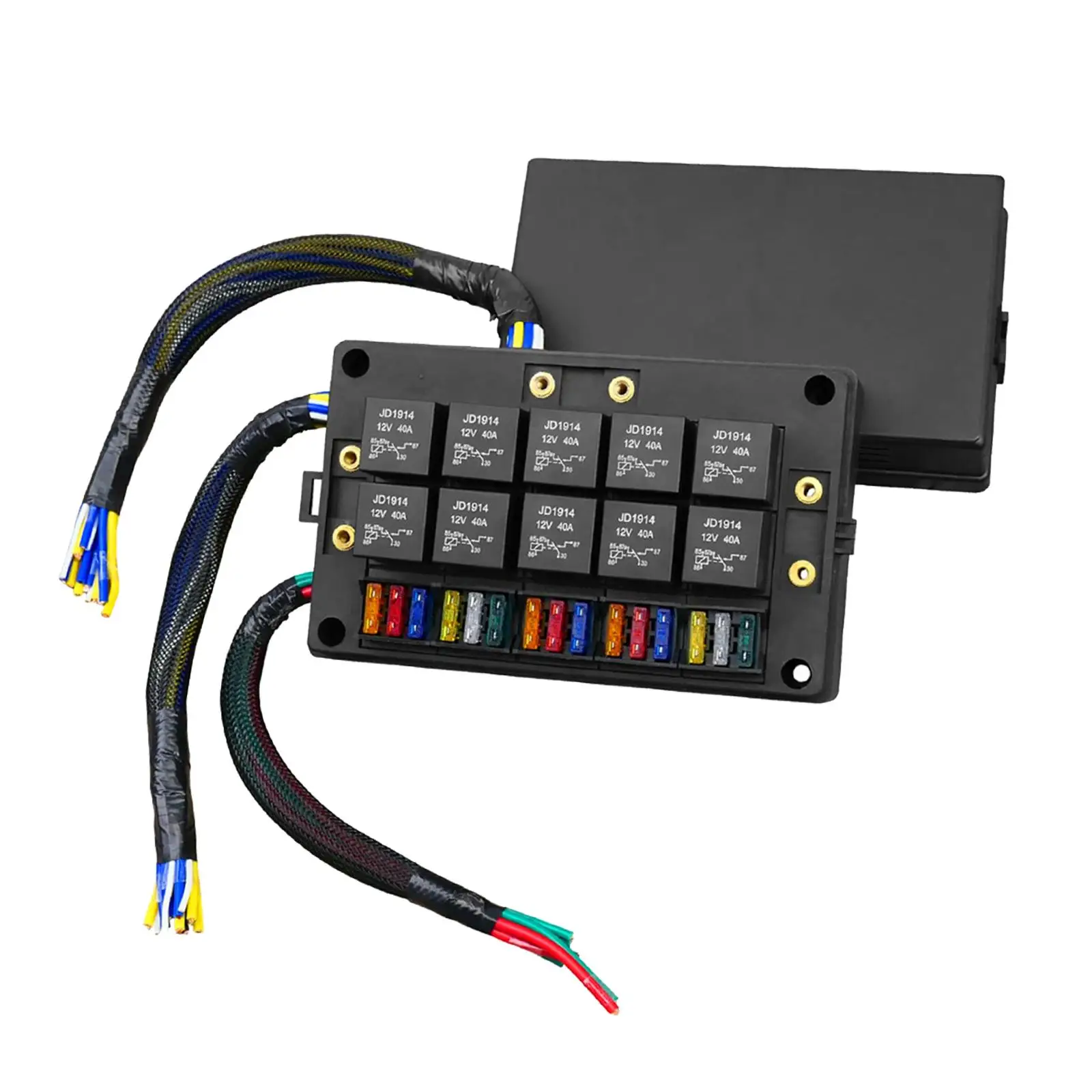 12V Fuse and Relay Box Kit Relay Holder 15 Atc Ato Fuse Slots Universal 10 Relay Slots for Truck Bus Marine Boat