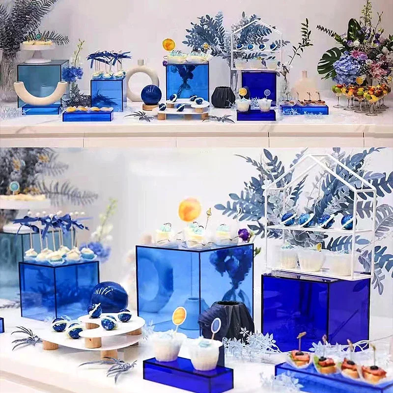 Dessert table display stand Pillar Wedding Wedding Acrylic Cold Meal Cake Dim Sum Tea Break Decoration Blue