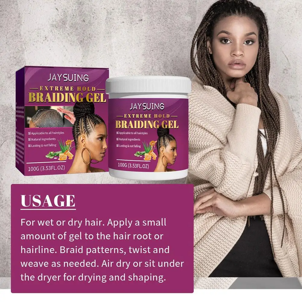 Styling Braiding Gel Extreme Hold 100g Edges Control Cream Hair Break Anti Tool Loss Anti Shaping Wax Hair Hair Q6W2