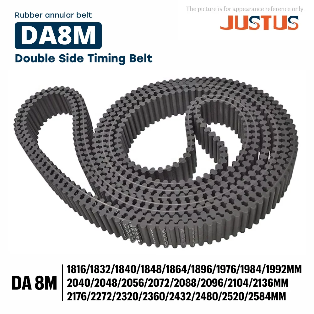 DA8M Double-sided Toothed Synchronous Belt 1832/1840/1848/1864....2480/2520/2584mm Width=15/20/25/30/40/50mm Rubber Timing Belt