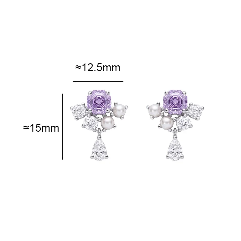 S999 Sterling Silver Needle Exquisite Flower Beads Zircon Pendant Stud Earrings for Charm Women Fashion Jewelry Accessories