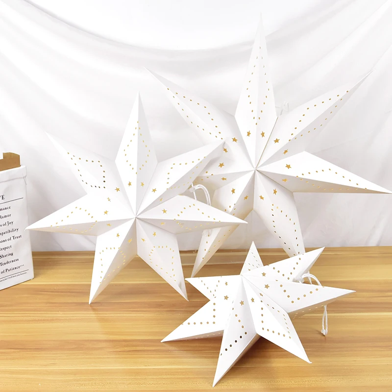 30-60cm Large Hollow Out Star Hanging Pendant with Light Christmas Ramadan Decor Home Garden DIY Paper Lantern Festive Gift