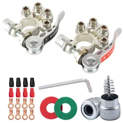 Car Top Post Terminal Clamp Connectors 2 Pcs 4 Way Quick Release Disconnect Positive Negative Car Terminal Auto Trucks