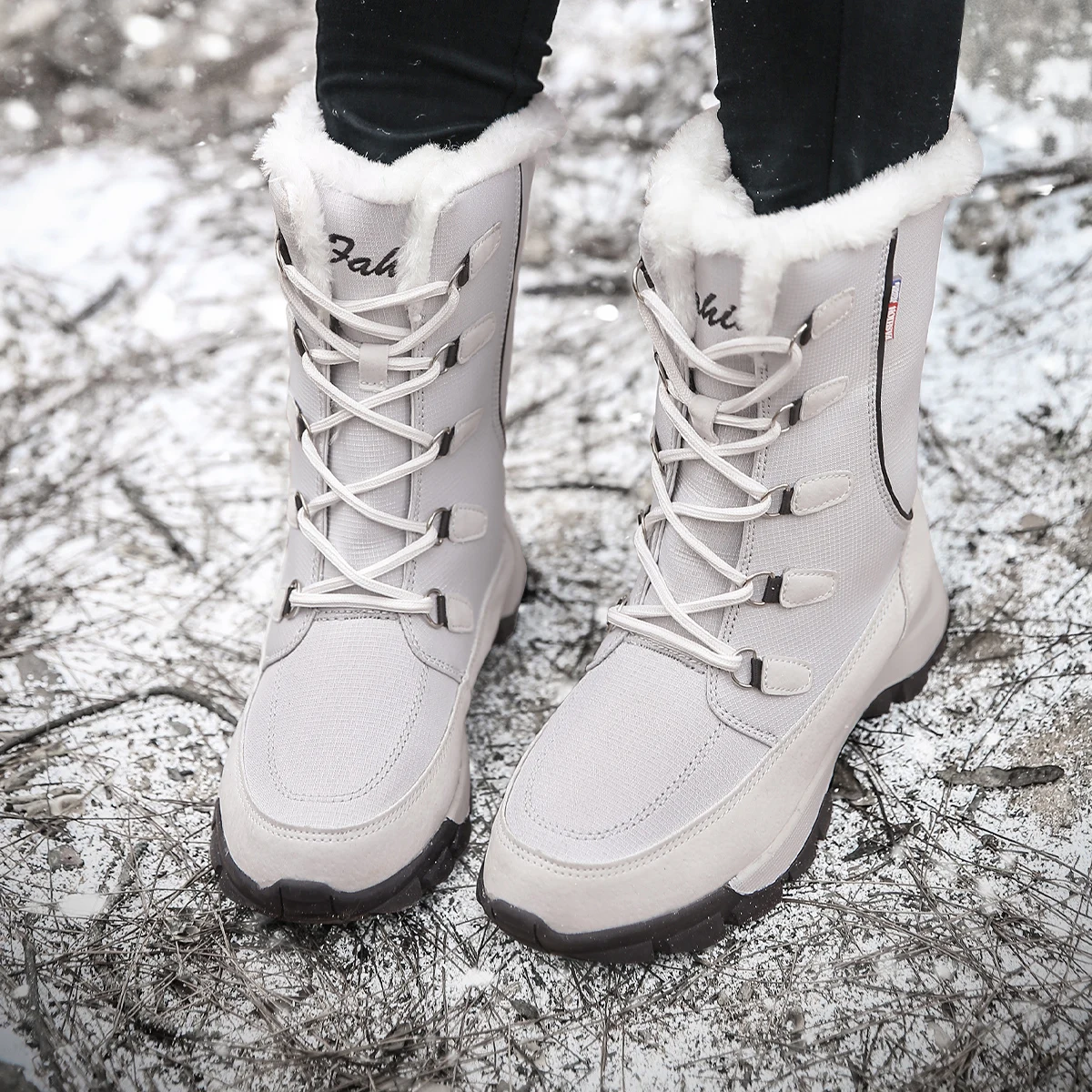 Shoes for Women Platform Working Boots New Woman Winter 2023 Calf Boots Waterproof Plush Outdoor Comfortable Casual Women Boots