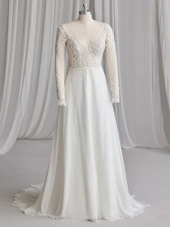 Abito da sposa in Chiffon aperto sul retro con pizzo illusione e maniche lunghe con perline abiti da sposa per le vacanze al mare abito da sposa