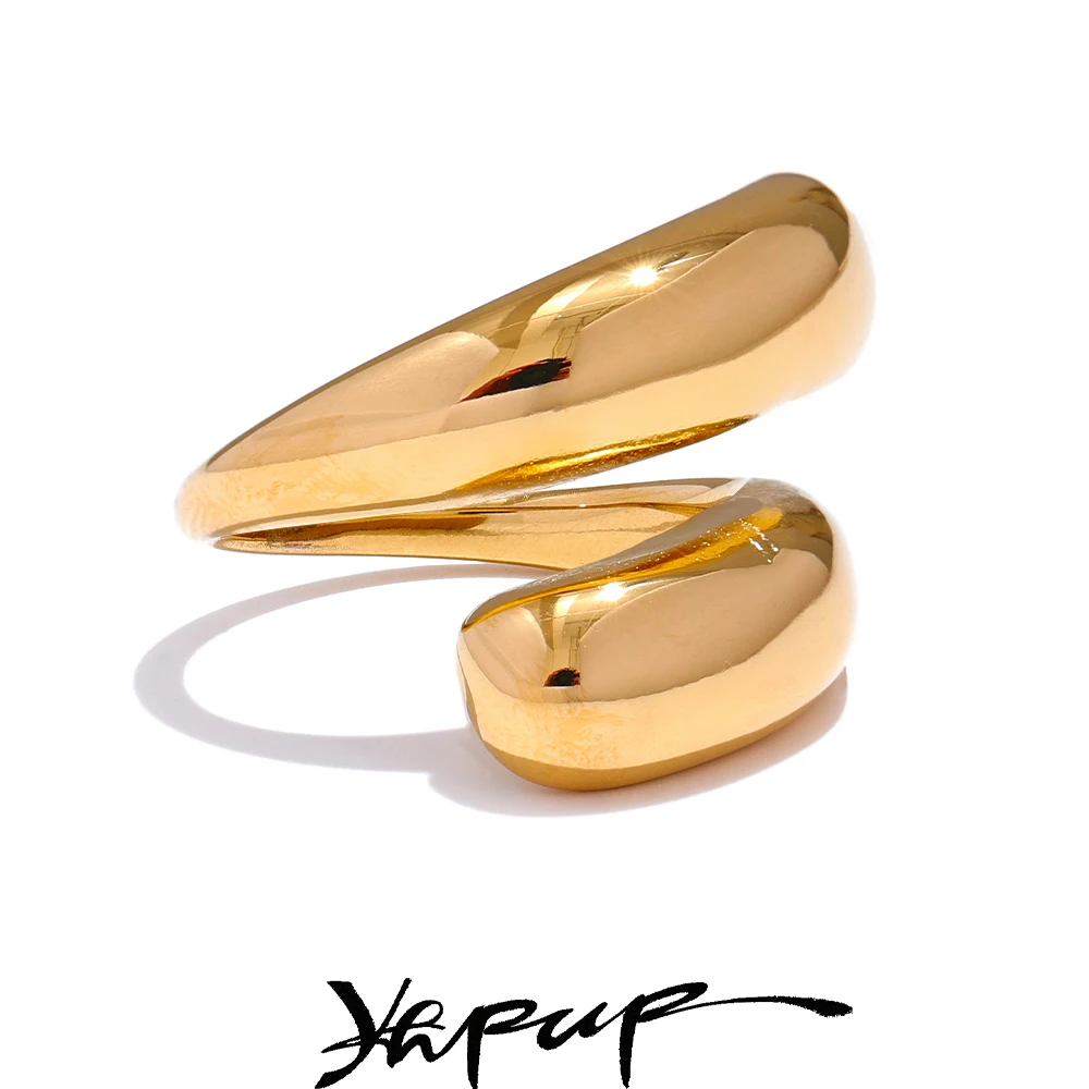 Yhpup Chic Unikalny niezwykły pierścionek ze stali nierdzewnej Wodoodporny 18K PVD Plated Prosta elegancka metalowa biżuteria Bijoux Gift