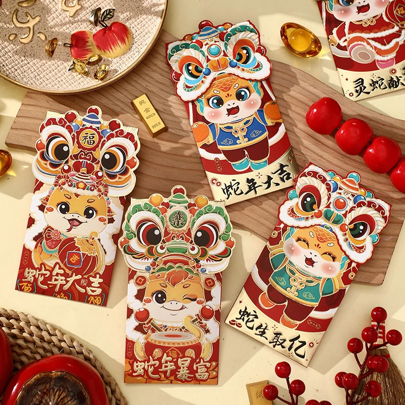 

4 Pcs 2025 Snake Year Red Envelope New Year's Eve Creative Cartoon 3D Red Envelope Bag