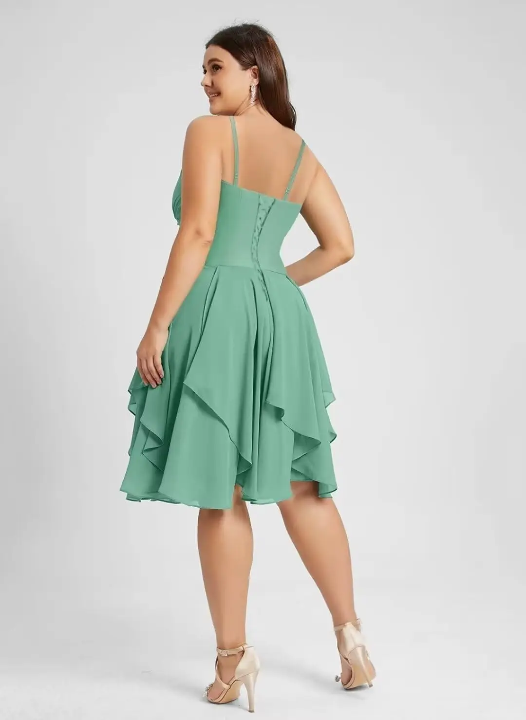 Chiffon Short Bridesmaid Dresses for Women Halter Cocktail Dresses Ruffle Formal Wedding Guest Dress with Pockets Prom Dresses