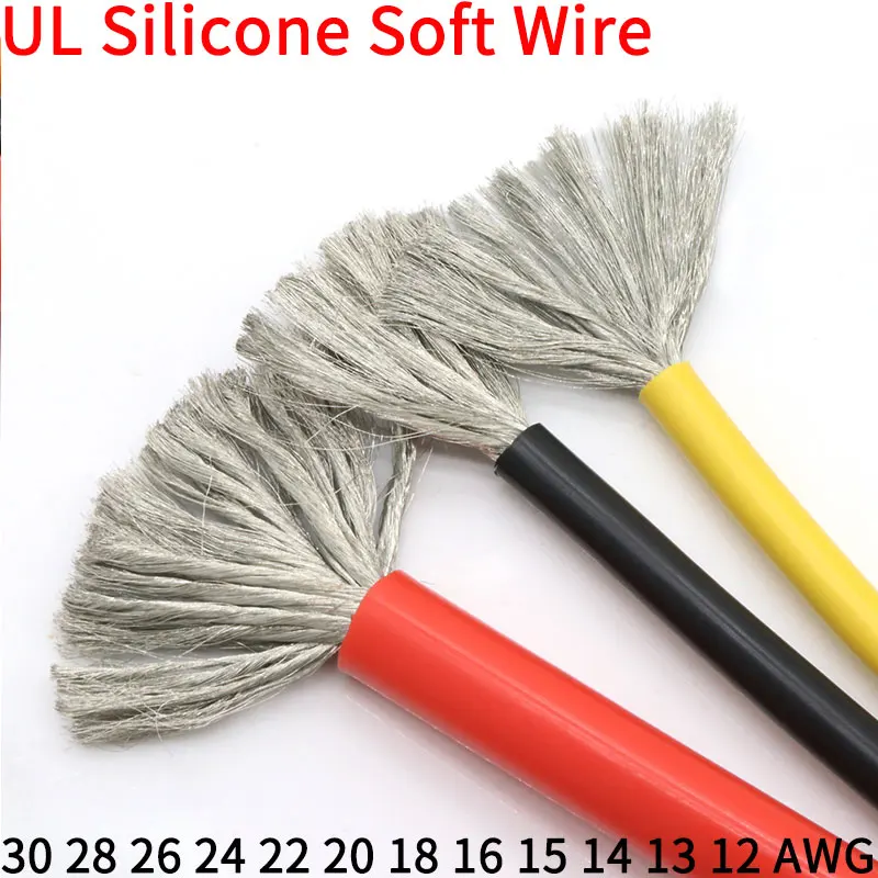 1/5/10M Heat-resistant cable 30 28 26 24 22 20 18 16 15 14 13 12  AWG Ultra Soft Silicone Wire High Temperature Flexible Copper