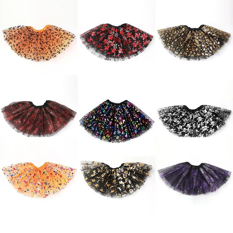 Jupe en filet de sorcière citrouille araignée pour enfants, jupe bouffante Ro Sle ort, jupe mi-longue en Fiber de Polyester