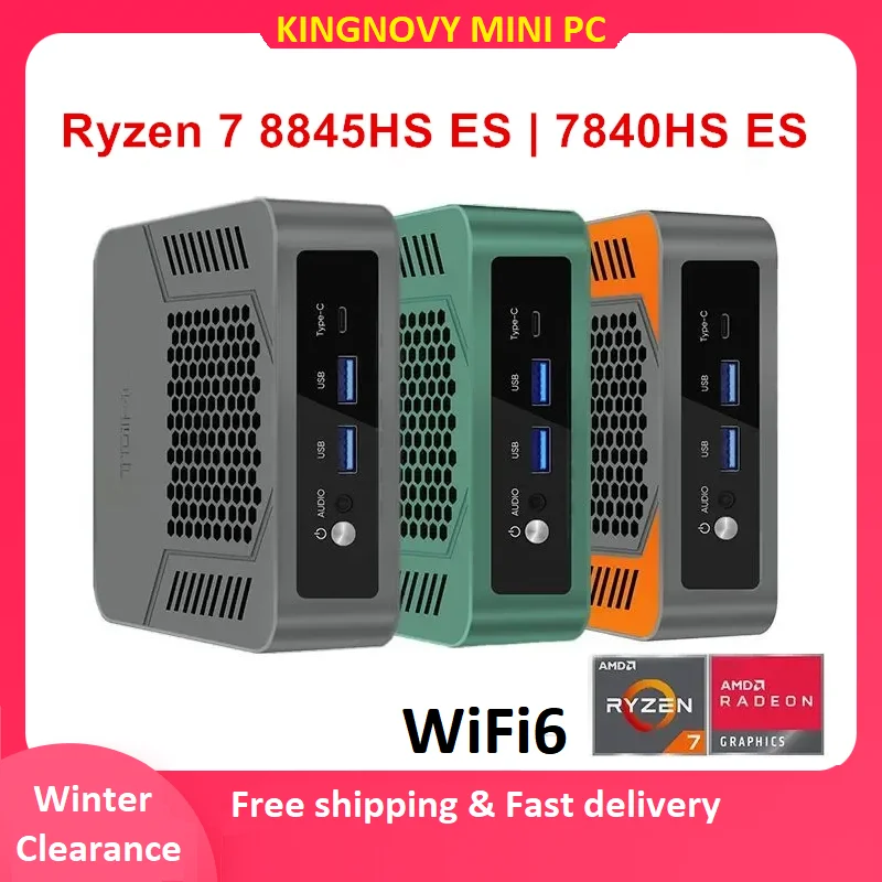 Kingnovy Cheap Gamer Mini PC AMD Ryzen 7 8845HS ES USB4.0 Dual LAN 2xDDR5 PCIe4.0 Windows 11 Nuc Pocket office Computer WiFi6